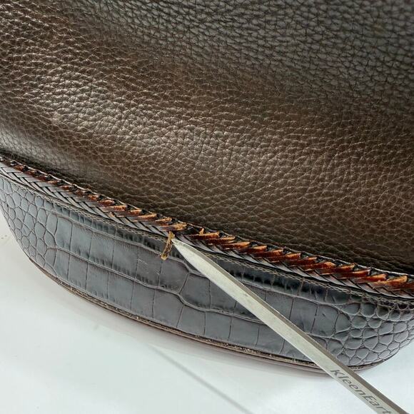 Vintage Brighton Bucket Crossbody‎ Shoulder Bag Brown Crocodile Embossed Trim - Picture 10 of 16